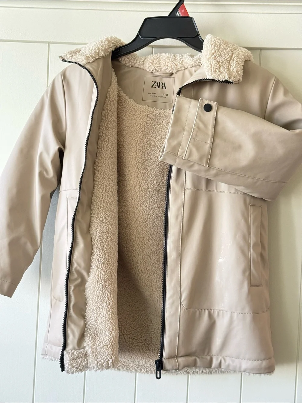 Zara Beige soft rubber Teddy coat with Sherpa Lining, waterproof!
